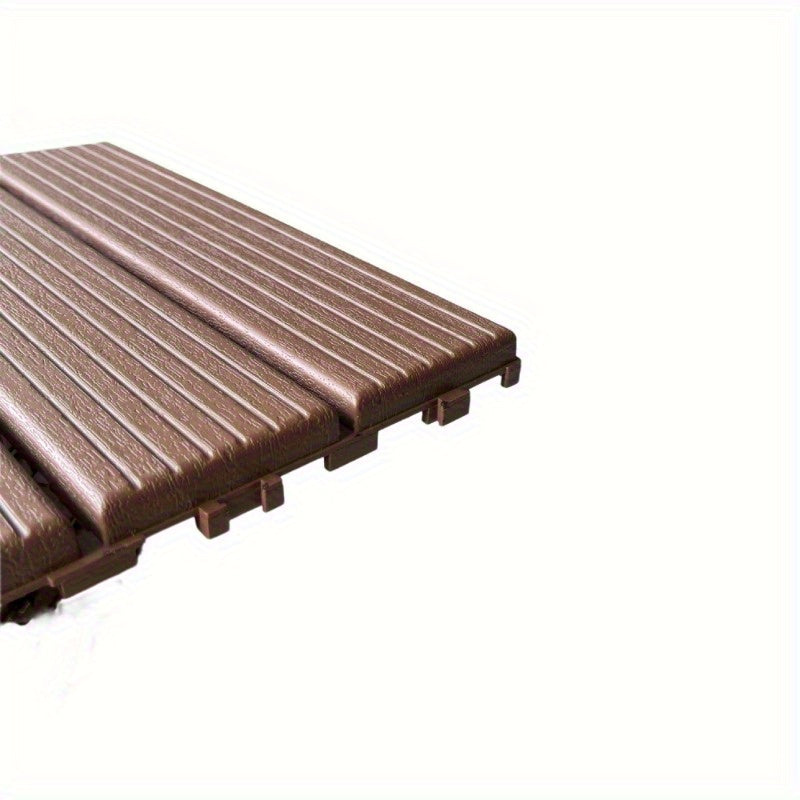 44 PCSize Plastic Interlocking Deck Tiles-11.8"x11.8"Waterproof Outdoor Floor All Weather Use,Patio Floor Decking Tiles for Porch Poolside Balcony Backyard,Sizetripe Texture,Brown