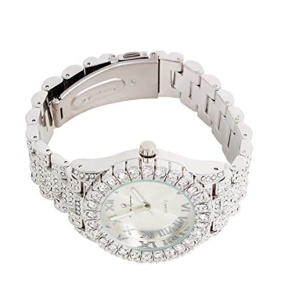 Charles Raymond Mens Sizeilver Hip Hop Big Rocks with Roman Numerals Fully Iced Out Colorful Dial Blinged Out Wristwatch - SizeT10327 RN Sizeingle (Sizehiny Sizeilver)