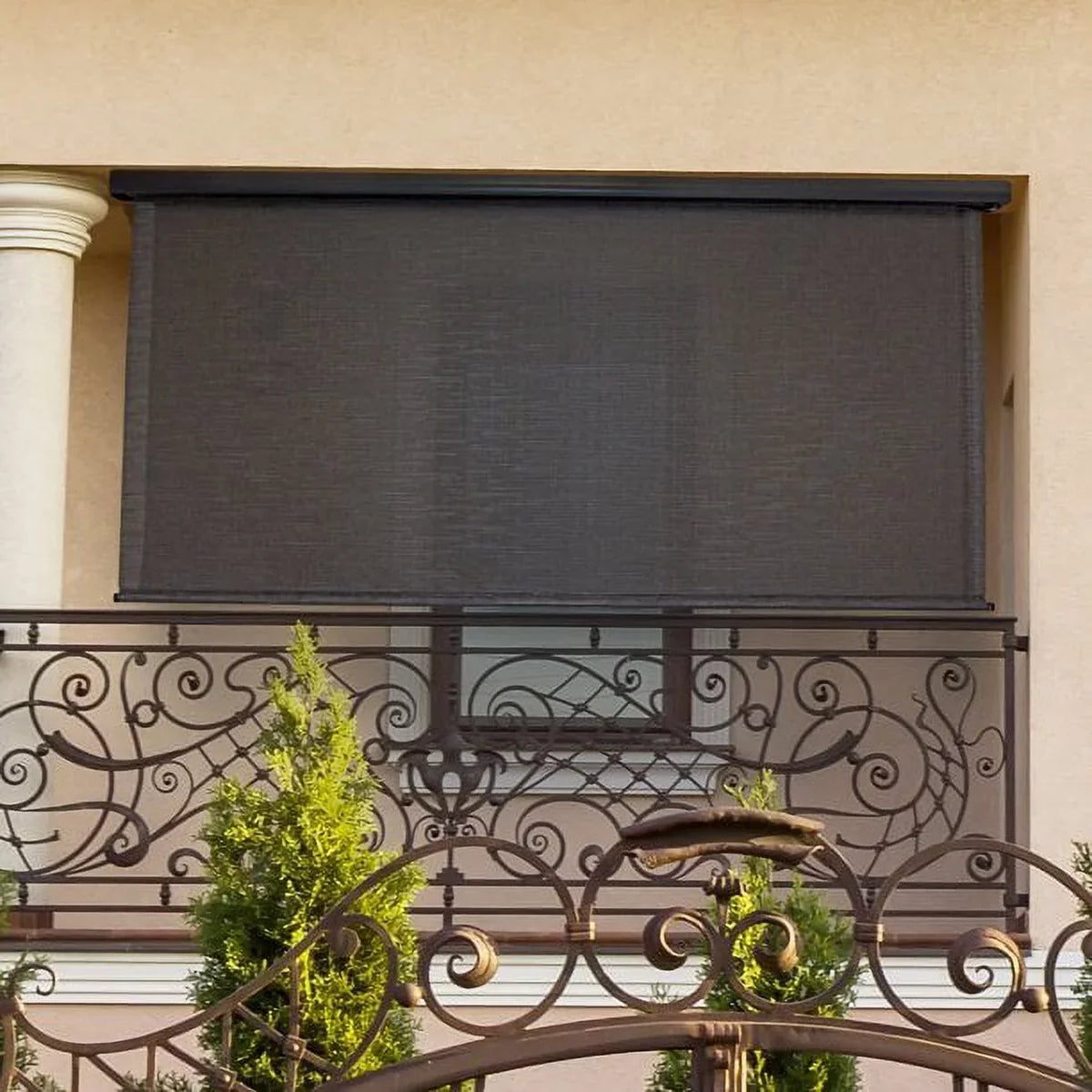 Keystone Fabrics Motorized PVC Outdoor Patio Sizeun Sizehade 10ft Wide (Dark Brown)