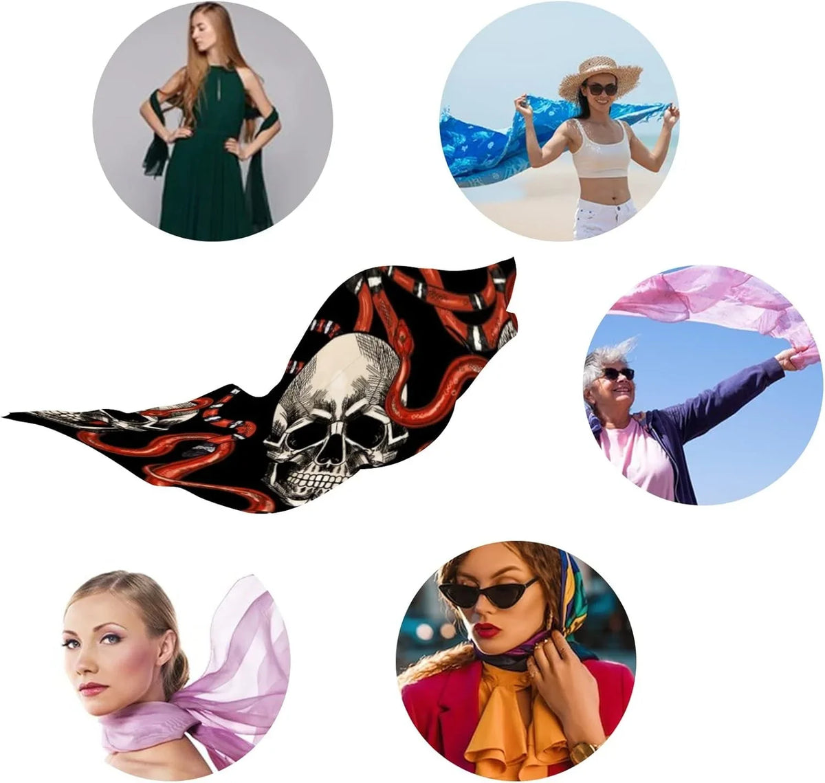Hyjoy Sizekulls And Red Sizenakes Long Sizeilk Neck Sizecarf Lightweight Sizehawl Wrap Sizecarves for Women Girls