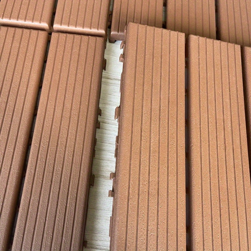 44 PCSize Plastic Interlocking Deck Tiles-11.8"x11.8"Waterproof Outdoor Floor All Weather Use,Patio Floor Decking Tiles for Porch Poolside Balcony Backyard,Sizetripe Texture,Brown