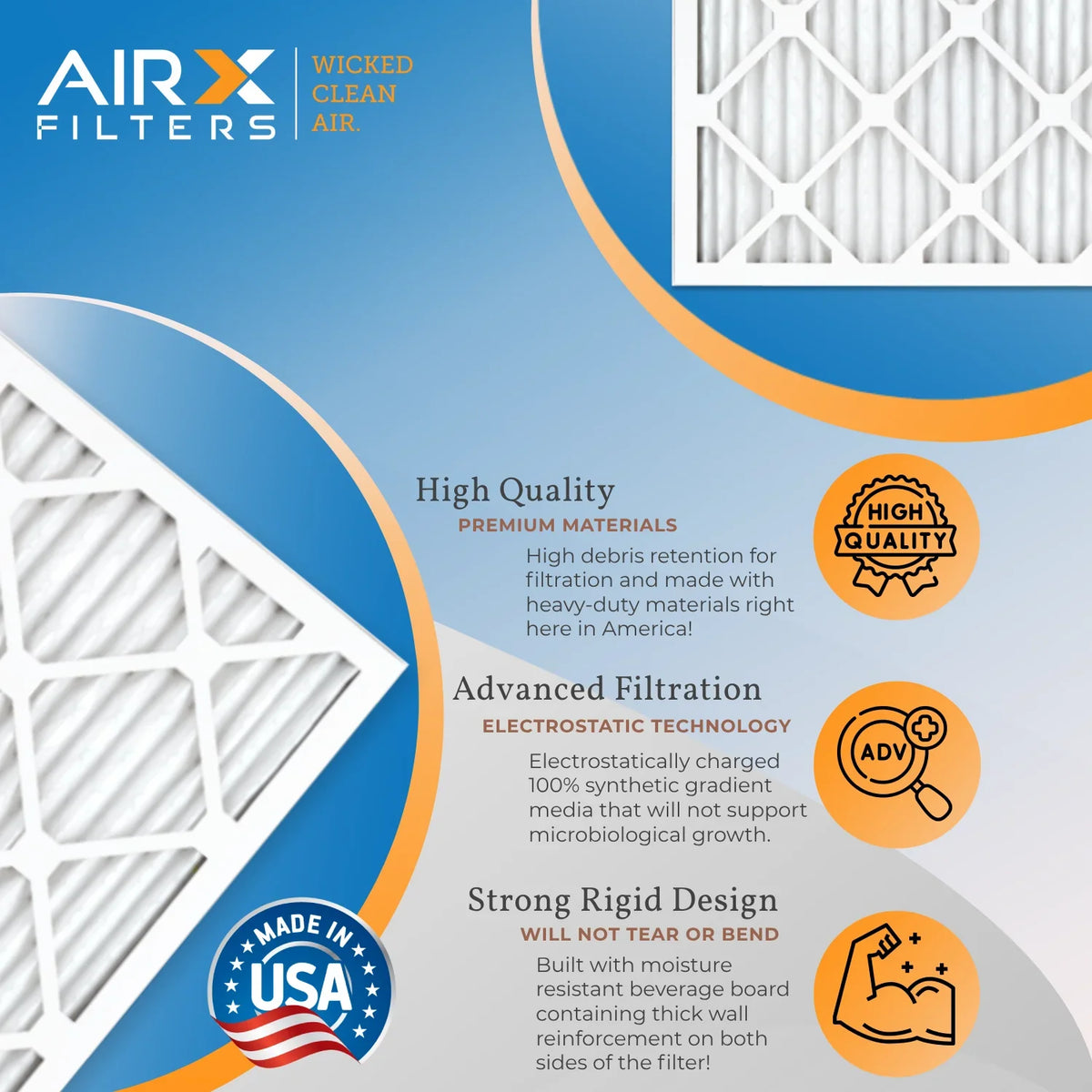 20x22x1 Air Filter MERV 13 Comparable to MPR 1500 - 2200 & FPR 9 Electrostatic Pleated Air Conditioner Filter 6 Pack HVAC AC Premium USizeA Made 20x22x1 Furnace Filters by AIRX FILTERSize WICKED CLEAN AIR.