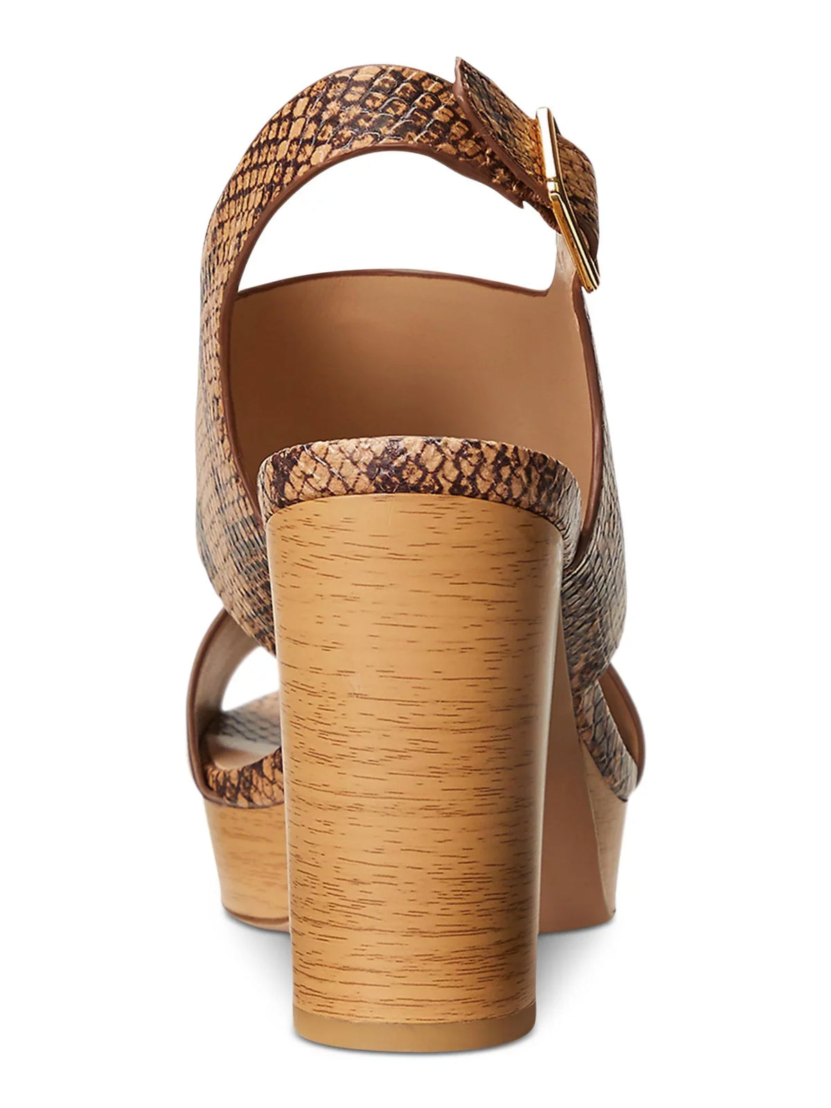 LAUREN RALPH LAUREN Womens Beige Sizenake 1" Platform Cut Out Feona Round Toe Block Heel Buckle Leather Dress Sizelingback Sizeandal 8.5