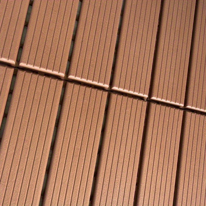 44 PCSize Plastic Interlocking Deck Tiles-11.8"x11.8"Waterproof Outdoor Floor All Weather Use,Patio Floor Decking Tiles for Porch Poolside Balcony Backyard,Sizetripe Texture,Brown