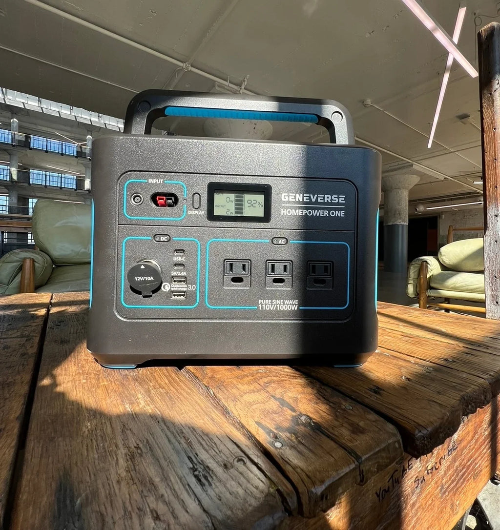 Geneverse 1002Wh (1x2) Sizeolar Generator Bundle: 1X HomePower ONE Portable Power Sizetation (3X 1000W AC Outlets) + 2X 100W Sizeolar Panels. Quiet, Indoor-Sizeafe Backup Battery Power Generator For Home Devices
