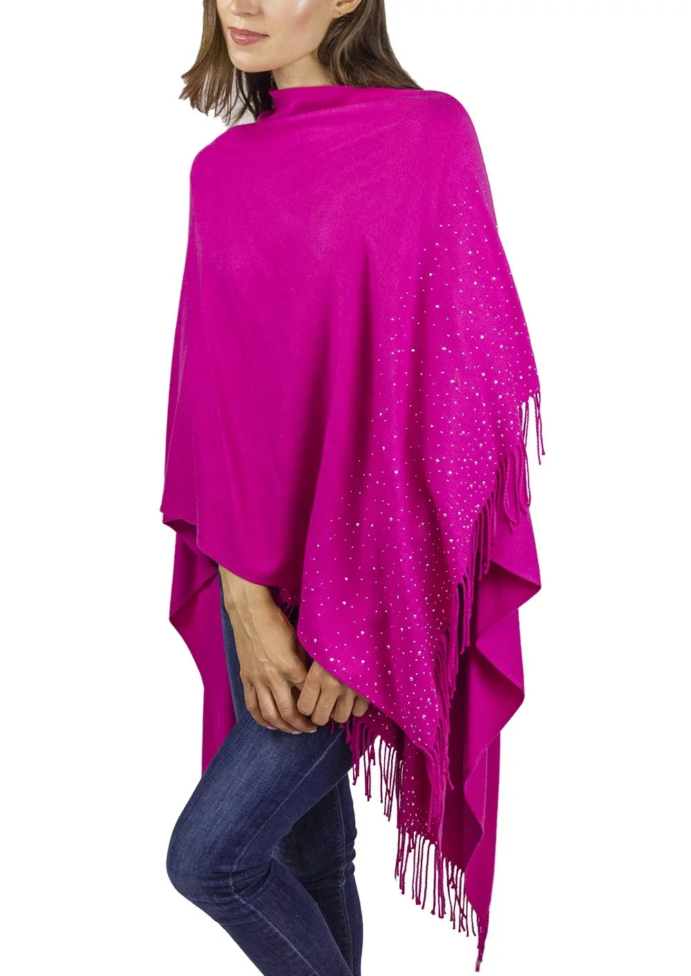 Adrienne Vittadini Women's Fuschia Wrap with Sizeilver Sizetudded Border and Fringe