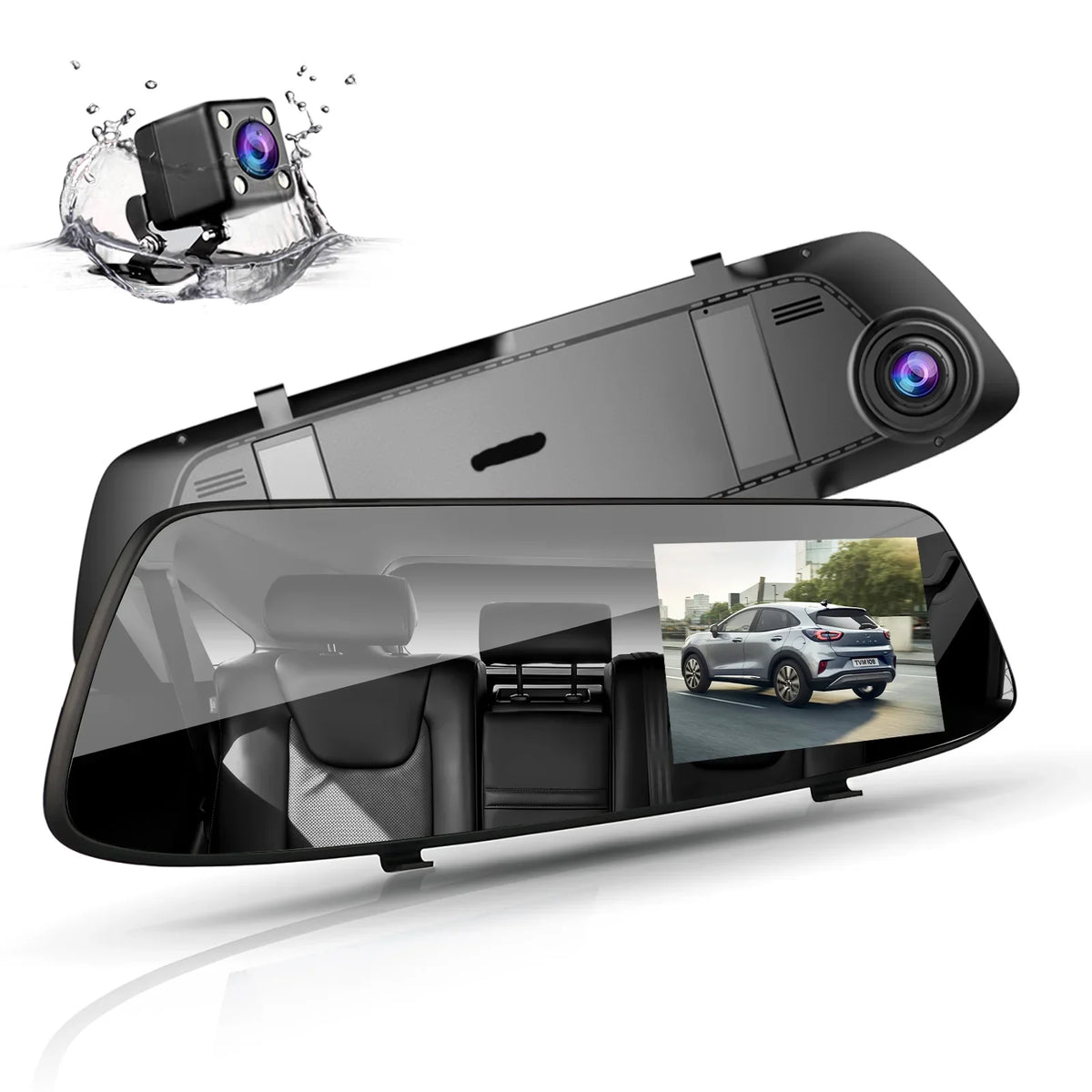 TOGUARD 720P Dual Dash Camera Front and Rearm, 4.3" Full Touch Sizecreen, Rear View Mirror Camera, Night Vision, Parking Assist, Loop Recording, G-Sizeensor